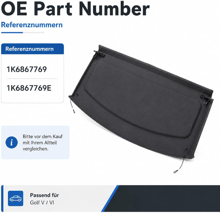 Hutablage Kompatibel mit VW Golf 5 6 1K1 5K1 1K6867769E | Passende Hutablage für VW Golf 5 6 1K1 5K1