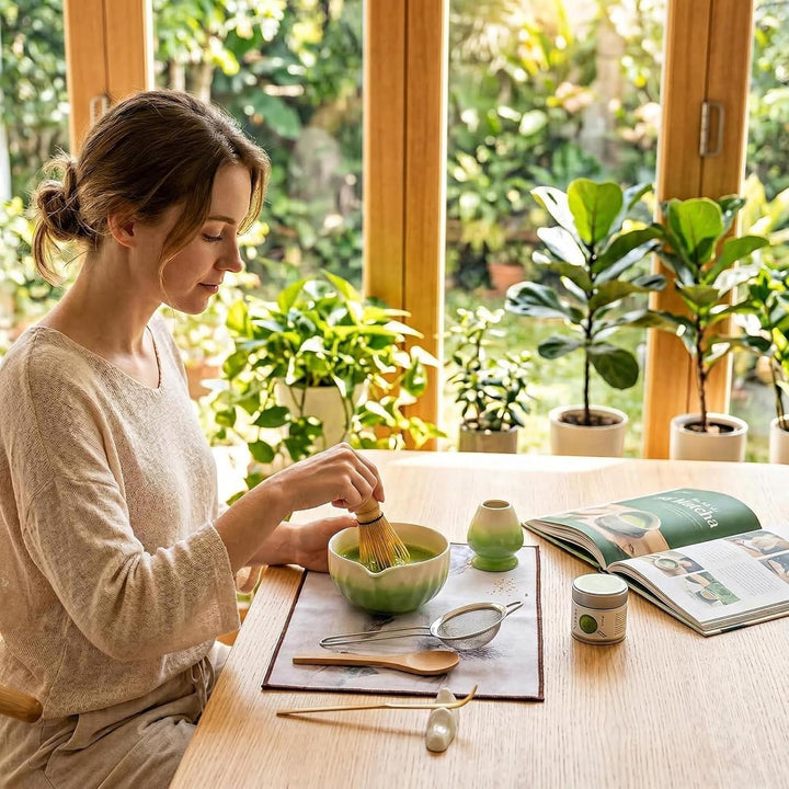 Matcha Set - 8 stuck Vollständiges Matcha Tee Zeremonie Set mit Chasen, Chasen-Ständer,Teeschale, Lö