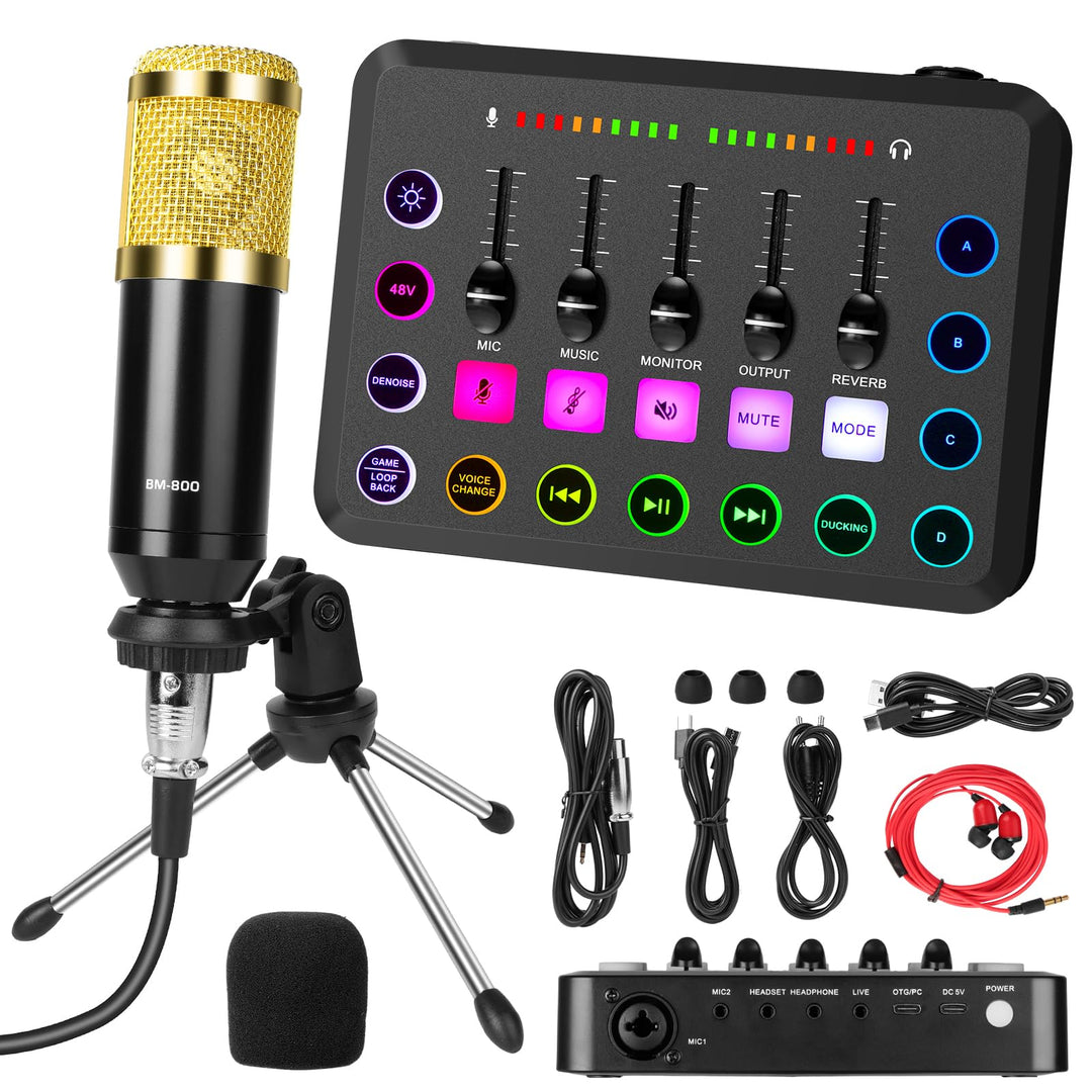 OFFCUP Podcast Equipment Set Mischpult Audiomixer mit Stativ Kondensator Mikrofon USB C Audiointerfa