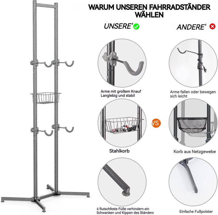 CXWXC Fahrradständer Boden Für 4 Fahrräder Belastbar bis 50kg/110 Pound Fahrrad Ständer Halter Indoo
