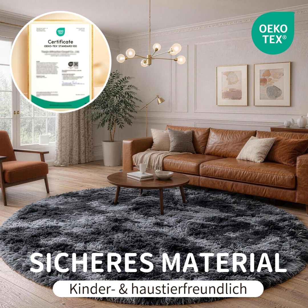 VOFUSHON Teppich Rund Hochflor Teppich Wohnzimmer Teppich Langflor Teppiche für Wohnzimmer flauschig