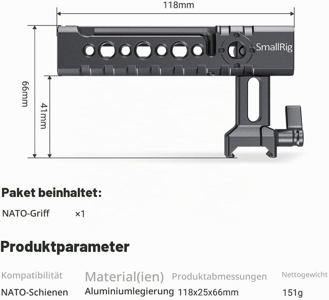 SMALLRIG NATO Top Handle Griff mit Cold Shoe für Kameras, Camcorder, Actionkameras, Kamerakäfig-1955