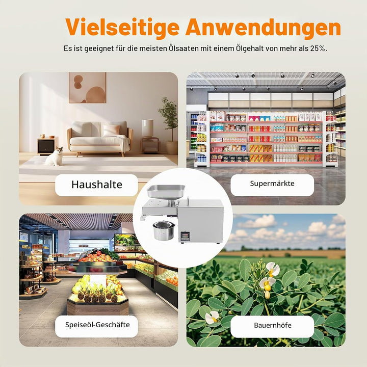 OUKANING 1500W Edelstahl Automatische Kalt und Heiss Ölpresse Maschine Ölmühle Öl Extraktion Expelle