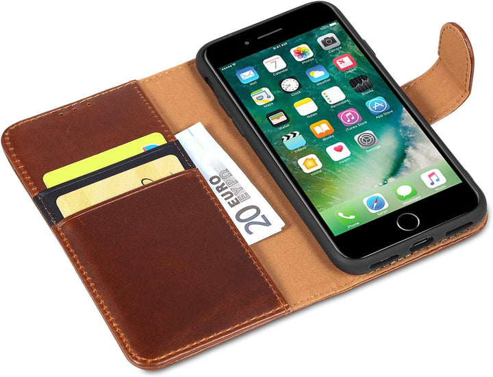 LENSUN Echtleder Hülle für iPhone SE2020/SE 2022 5G, iPhone 7/iPhone 8 Handyhülle [Echtes Leder][Mag
