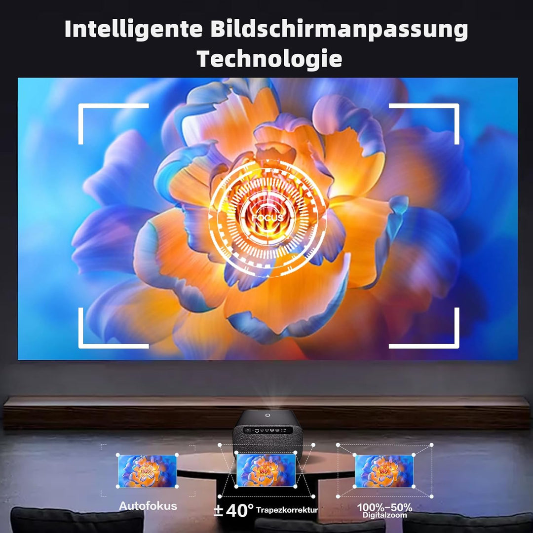 CASIRIS Omnistar Beamer Set mit 100'' Leinwand | 1500 ANSI | Auto Fokus | 1080P Full HD mit 4K Unter
