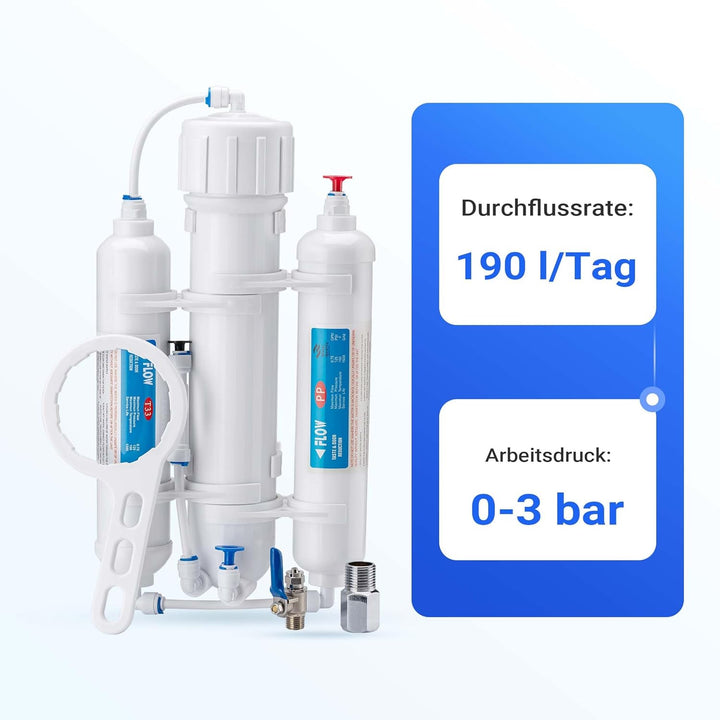 Naturewater 3 stufige Umkehrosmose RO – 190 l/Tag 50 GPD – Osmose Entmineralisierung – Umkehrosmosea
