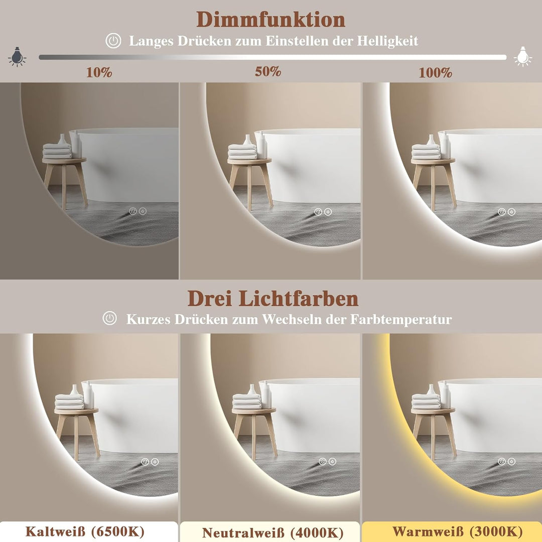 Badspiegel-mit-Beleuchtung- LED Badezimmerspiegel Badezimmer Spiegel mit Beleuchtung, Touch-Schalter