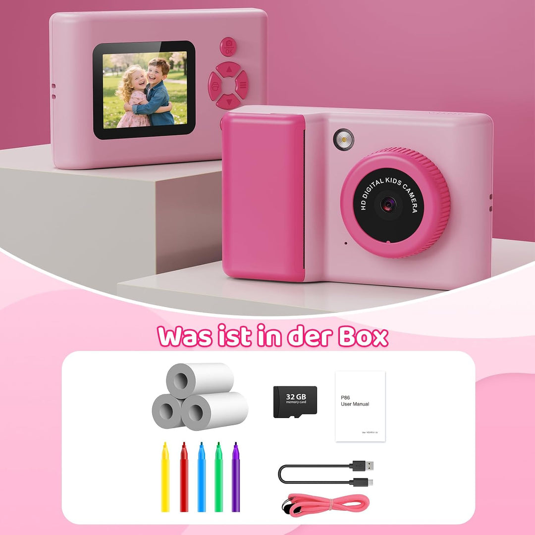 uleway Sofortbildkamera Kinder, Kinderkamera mit 2.4" Bildschirm &amp; 32GB Karte &amp; Druckpapier, 1080P H