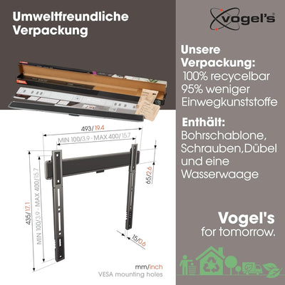 Vogel's Elite TVM 5405 Extrem Flache TV-Wandhalterung für 32-77 Zoll Fernseher, Max. 75 kg, TV Halte