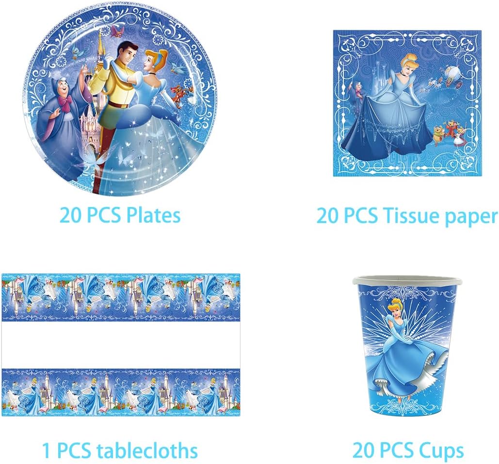Cinderella Birthday Party Tableware,Luffy Party Accessories, Paper Plate Set, Including Tablecloth,