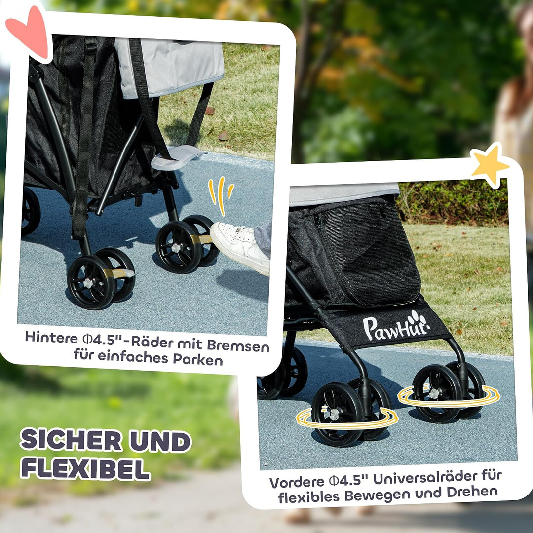 PawHut Hundewagen Hundebuggy klappbar für Hunde &amp; Katzen Katzenbuggy mit Netzfenstern, Schultergurt,