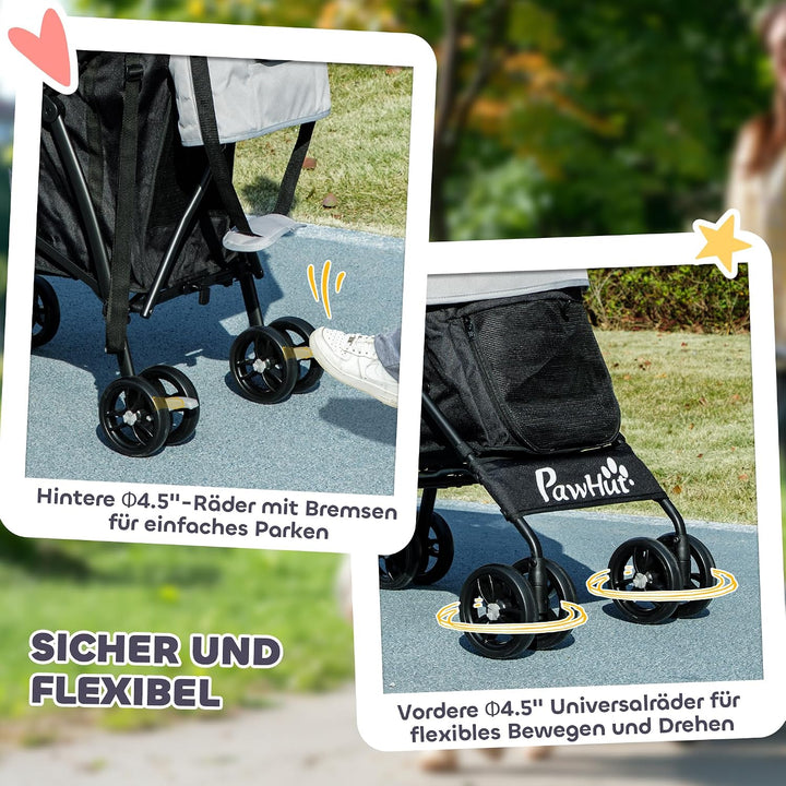 PawHut Hundewagen Hundebuggy klappbar für Hunde &amp; Katzen Katzenbuggy mit Netzfenstern, Schultergurt,