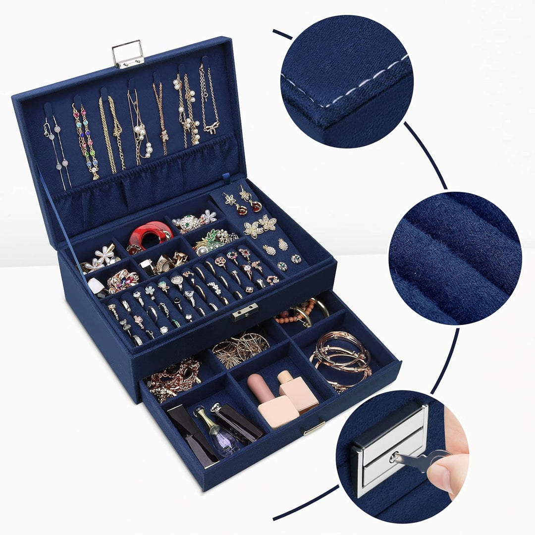Schmuckkasten, Schmuckkästchen mit Schubladen für Damen Mädchen, Samt Schmuckbox Schmuckschatulle Gr