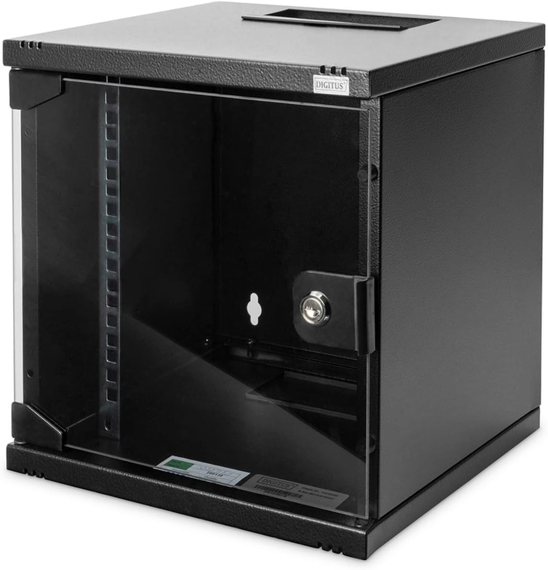 DIGITUS 10-Zoll Set - Netzwerk-Schrank 6HE Schwarz - Fachboden - Steckdosenleiste - 8-Port Patch-Pan