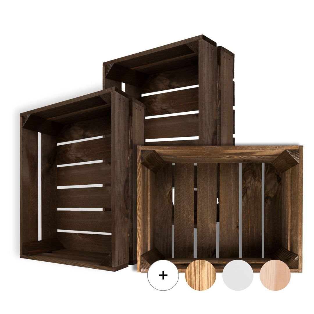 Creative Deco 3 x Holzkiste Wenge | Weinkisten Set Obstkiste Holz | 40 x 30 x 15 cm | Geschliffen |