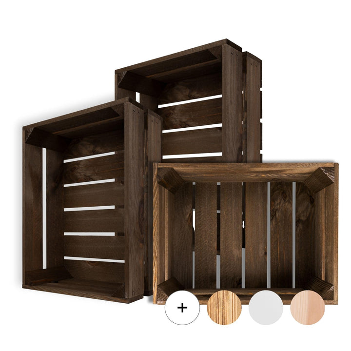 Creative Deco 3 x Holzkiste Wenge | Weinkisten Set Obstkiste Holz | 40 x 30 x 15 cm | Geschliffen |