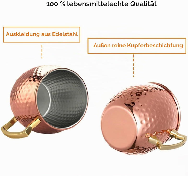 izdeel Moscow Mule Becher 4er Set Kupfer Becher 550ml für Cocktail, Gin, Bier, kalte Getränke, Zuhau