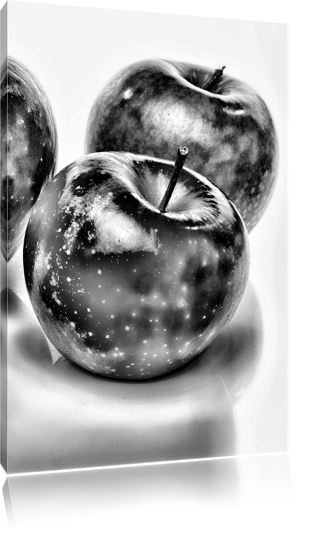 Pixxprint Monocrome, Bunte Äpfel schwarzer Hintergrund, Format: 100x70 auf Leinwand, XXL riesige Bil