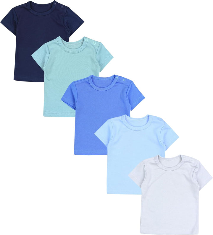 Baby Jungen Kurzarm T-Shirt mit Aufdruck Unifarben Sterne Streifen 5er Set, Baby Junge