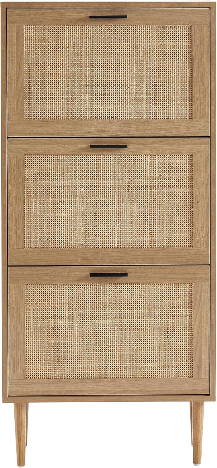 BAÏTA - Schuhschrank Amana, Eichenoptik und Rattangeflecht, 60 cm