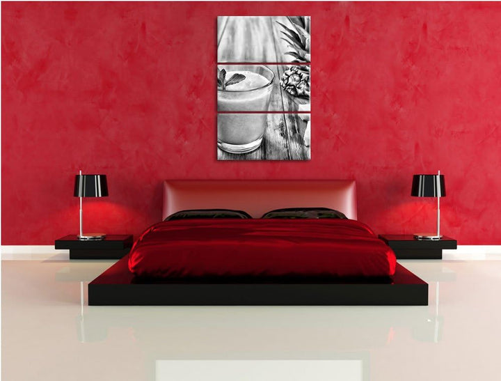 Pixxprint Ananas Cocktail auf Holztisch als Leinwandbild/Grösse: 3 Teilig (120x80) cm/Wandbild/Kunst