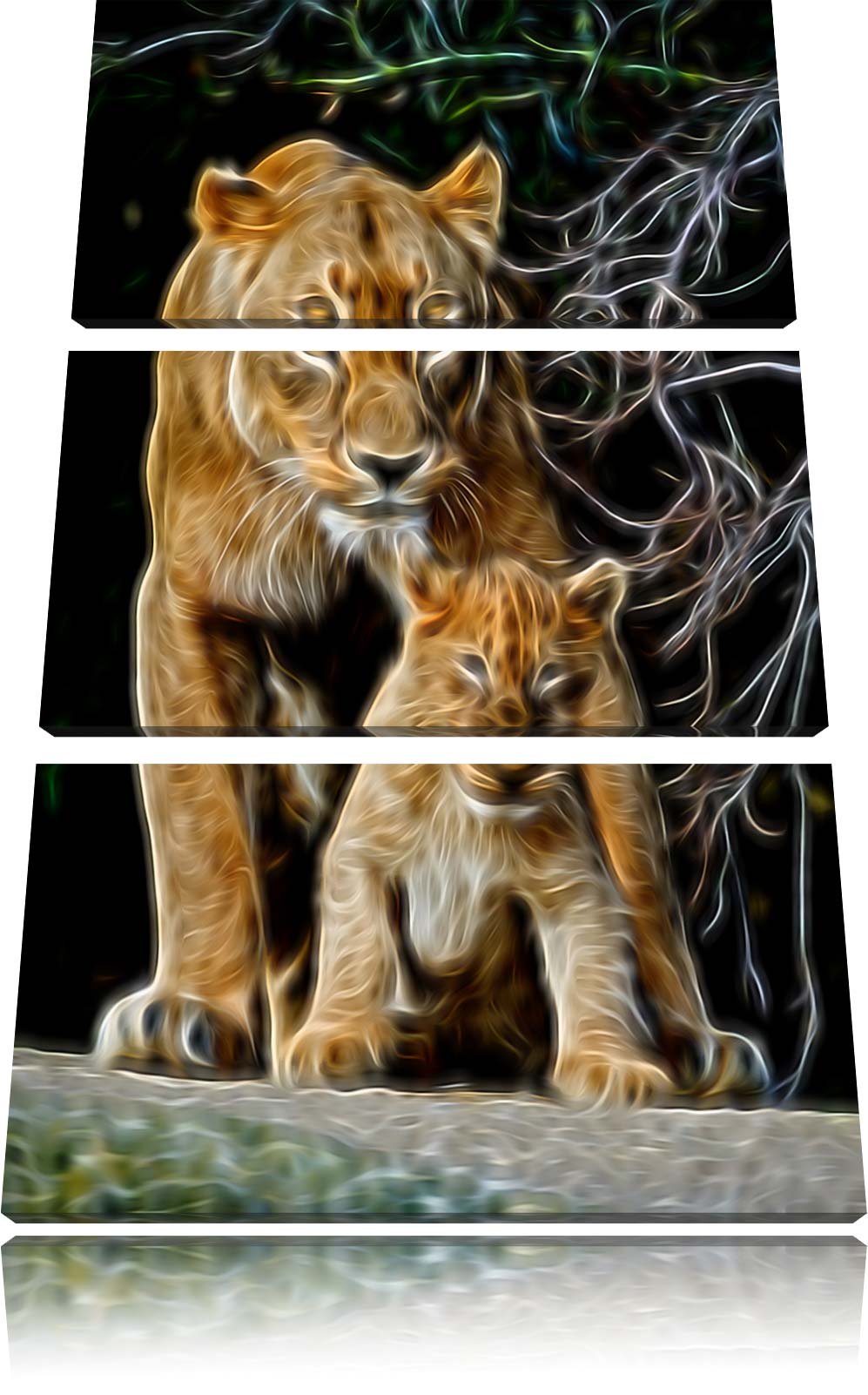 Dark Löwin mit Jungtier Spezial 3-Teiler Leinwandbild 120x80 Bild auf Leinwand, XXL riesige Bilder f