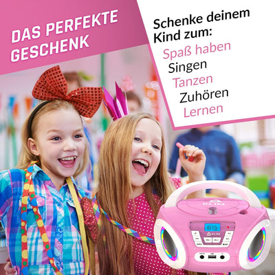 KLIM Candy Kids CD Player für Kinder - NEU 2024 - UKW-Radio - Inklusive Batterien - Rosa - Boombox t