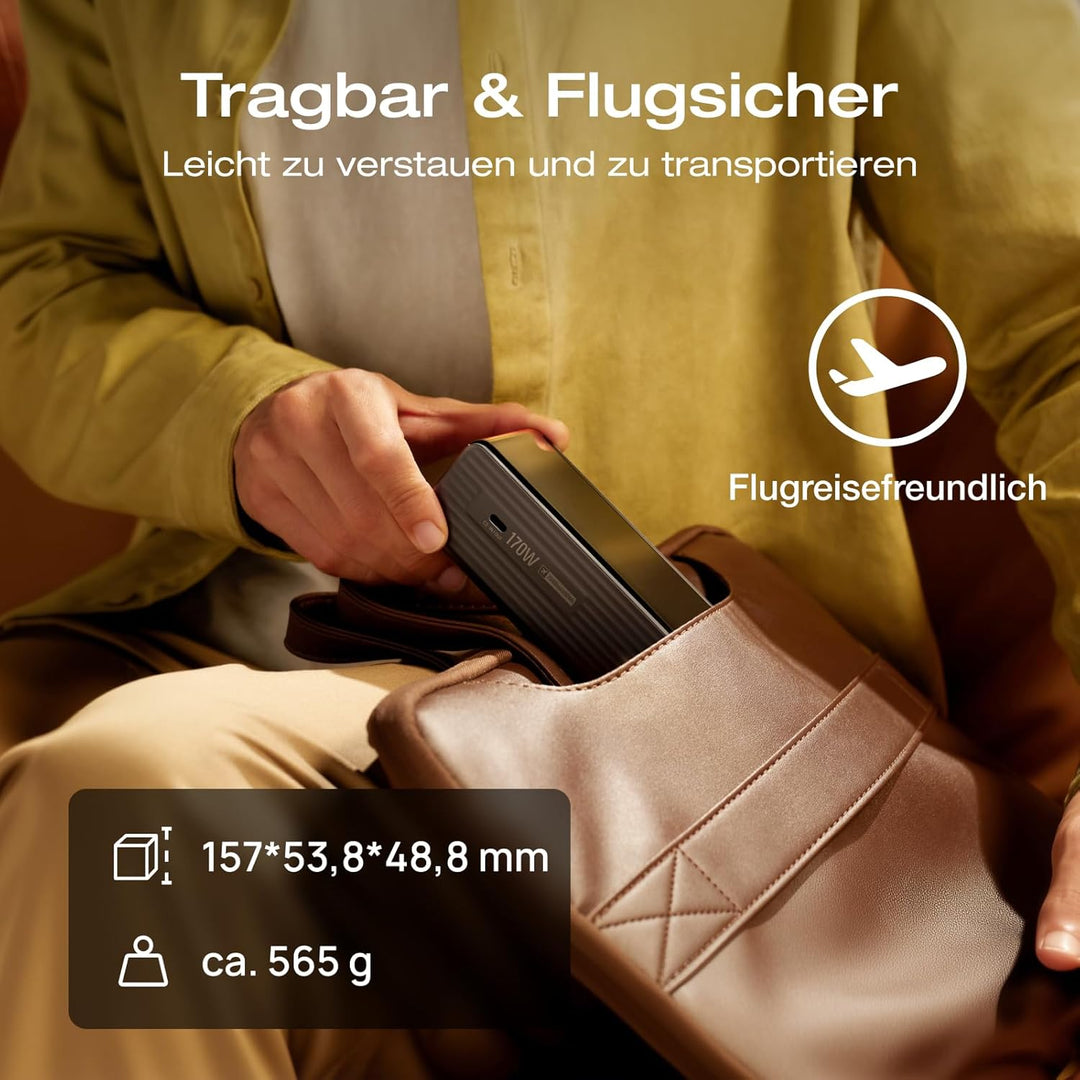 EcoFlow Powerbank 25000mAh 170W mit Zwei 140W USB-C Anschlüssen, Tragbares Ladegerät Laptop Power Ba