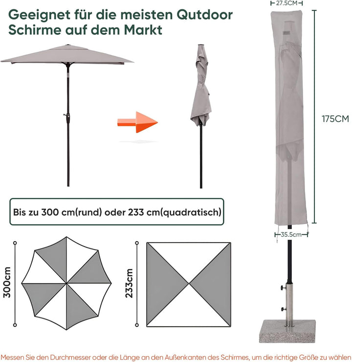 Sekey® Schutzhülle für Ø 300 cm Sonnenschirm, Abdeckhauben für Sonnenschirm