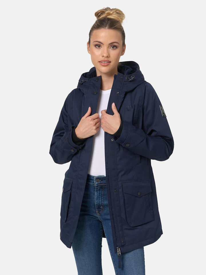 Navahoo Damen Übergangsjacke Warmer Kurzmantel Regenjacke wasserdicht mit Kapuze Brinjaa XS-XXL S Na