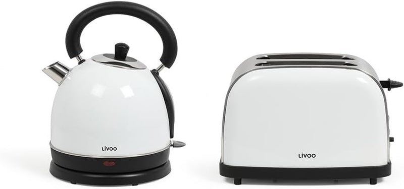 LIVOO DOD136W Frühstücksset, Vintage, Wasserkocher und Toaster,, Weiss