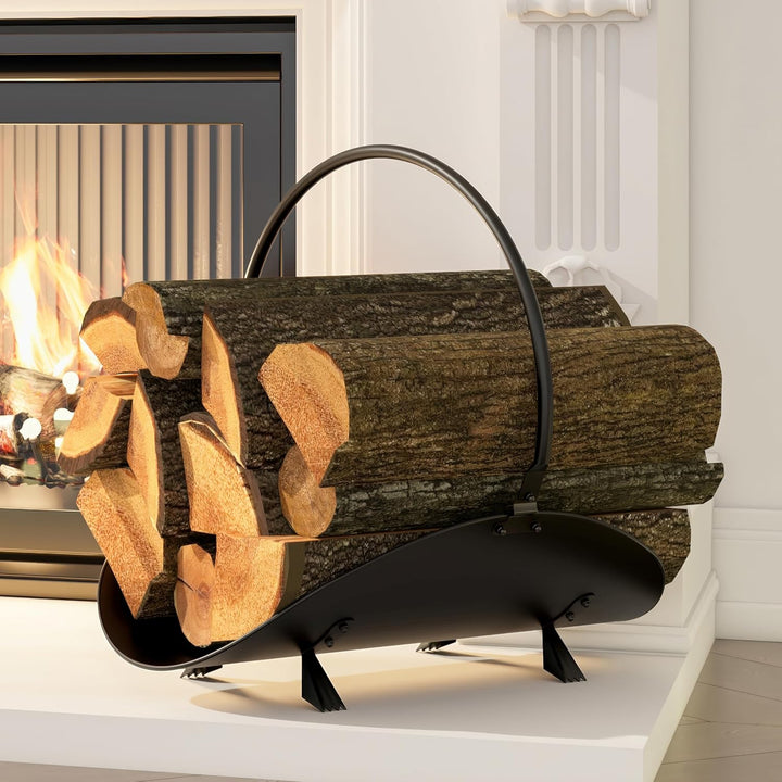 Kingson Schwarzer Holzkorb, 48 x 34 x 37 cm, moderne Kaminholzaufbewahrungslösung