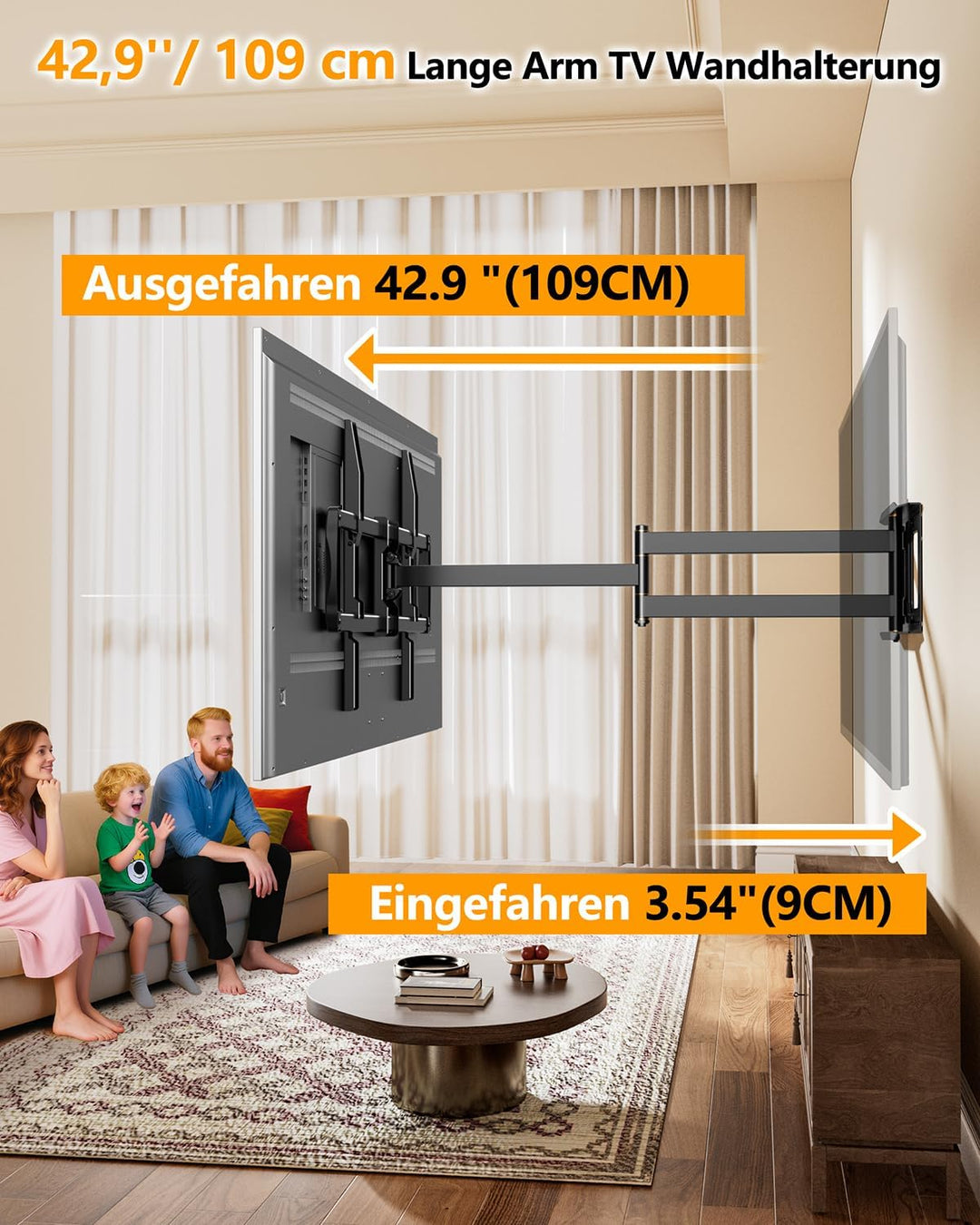 TV Wandhalterung mit 1090mm Langem Arm für 42-110 Zoll Fernseher bis 80kg WHYFONE Heavy Duty XXL Fer