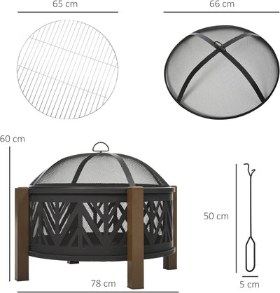 Outsunny 2-in-1 Feuerschale Feuerkorb Feuerstelle mit Funkenschutz Grillrost Garten BBQ Schwarz+Brau