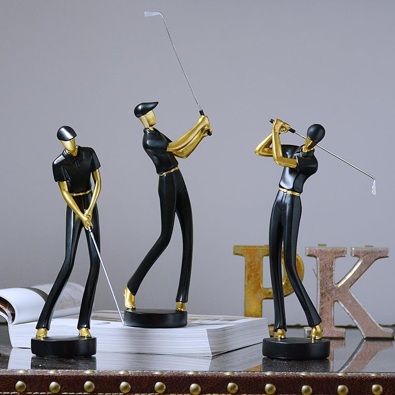 Amoy-Art Golfer Figuren Statue Modern Dekor Skulptur Wohnzimmer Kunst Golfspieler Arts Polyresin Sch