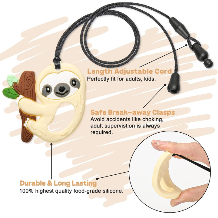 CLDY Kaukette für Kinder, 5 Stück Sensory Kauen Halskette, Kau-Charm, Beissring aus Silikon BPA-frei