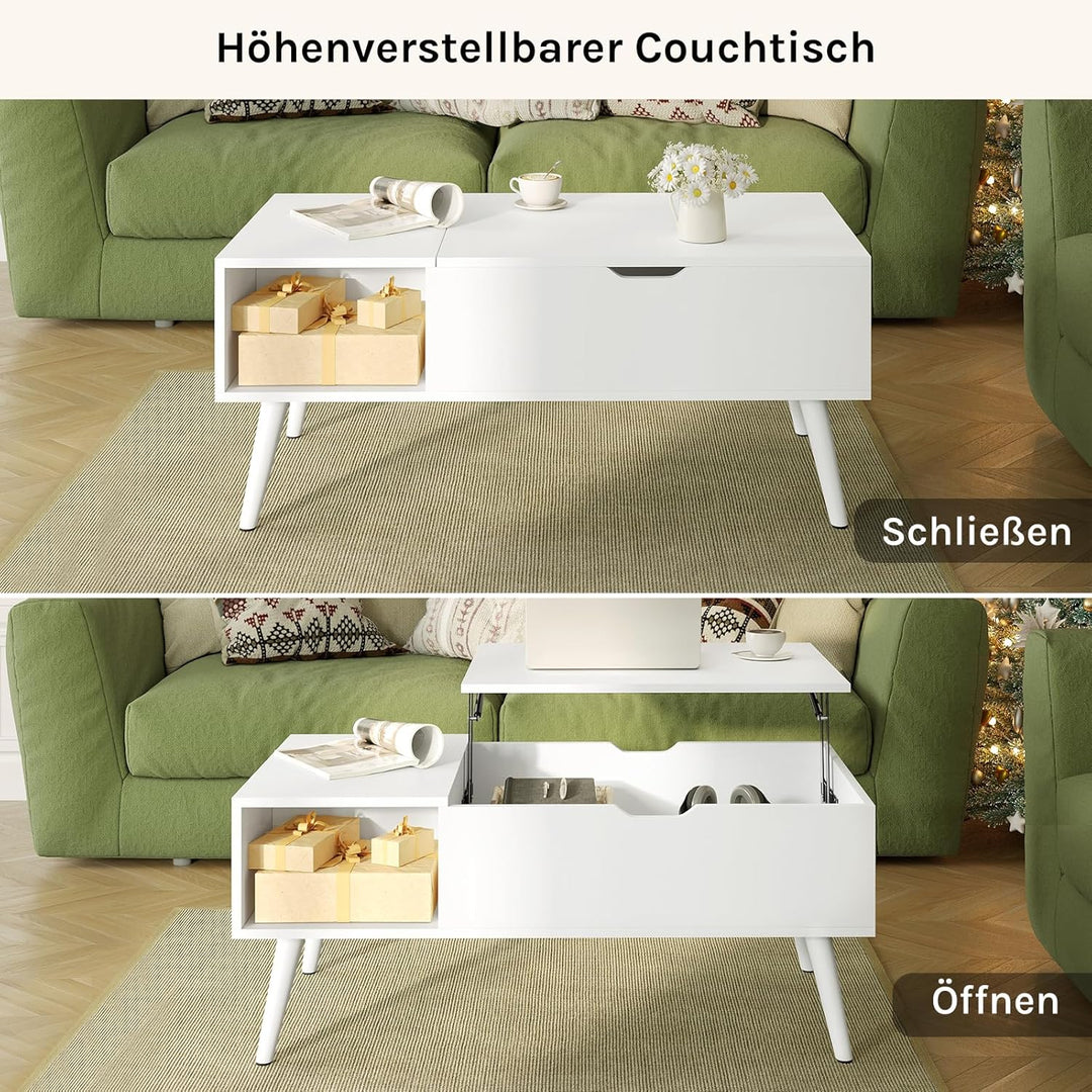 WOLTU Couchtisch höhenverstellbar, Wohnzimmertisch mit Stauraum, Kaffeetisch Beistelltisch Sofatisch