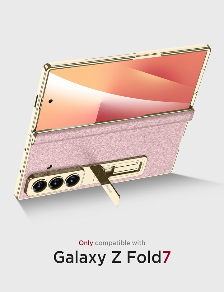 Miimall Lederhülle Kompatibel mit Samsung Galaxy Z Fold 7 Hülle mit Displayschutz+Scharnierschutz, S