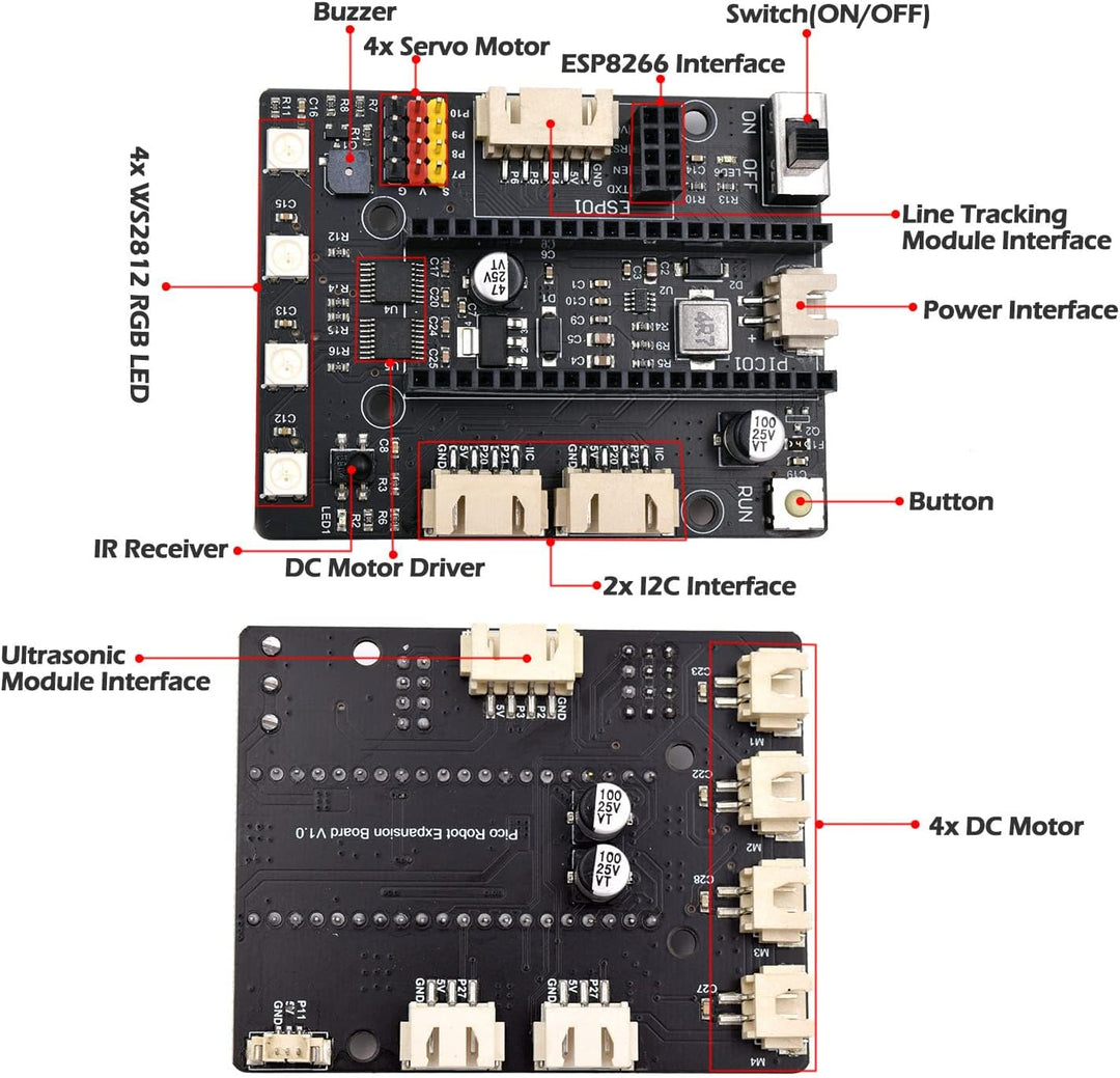 Adeept 4WD Omni-Directional Mecanum Wheels Robotic Car Kit for Raspberry Pi Pico DIY STEM Remote Con