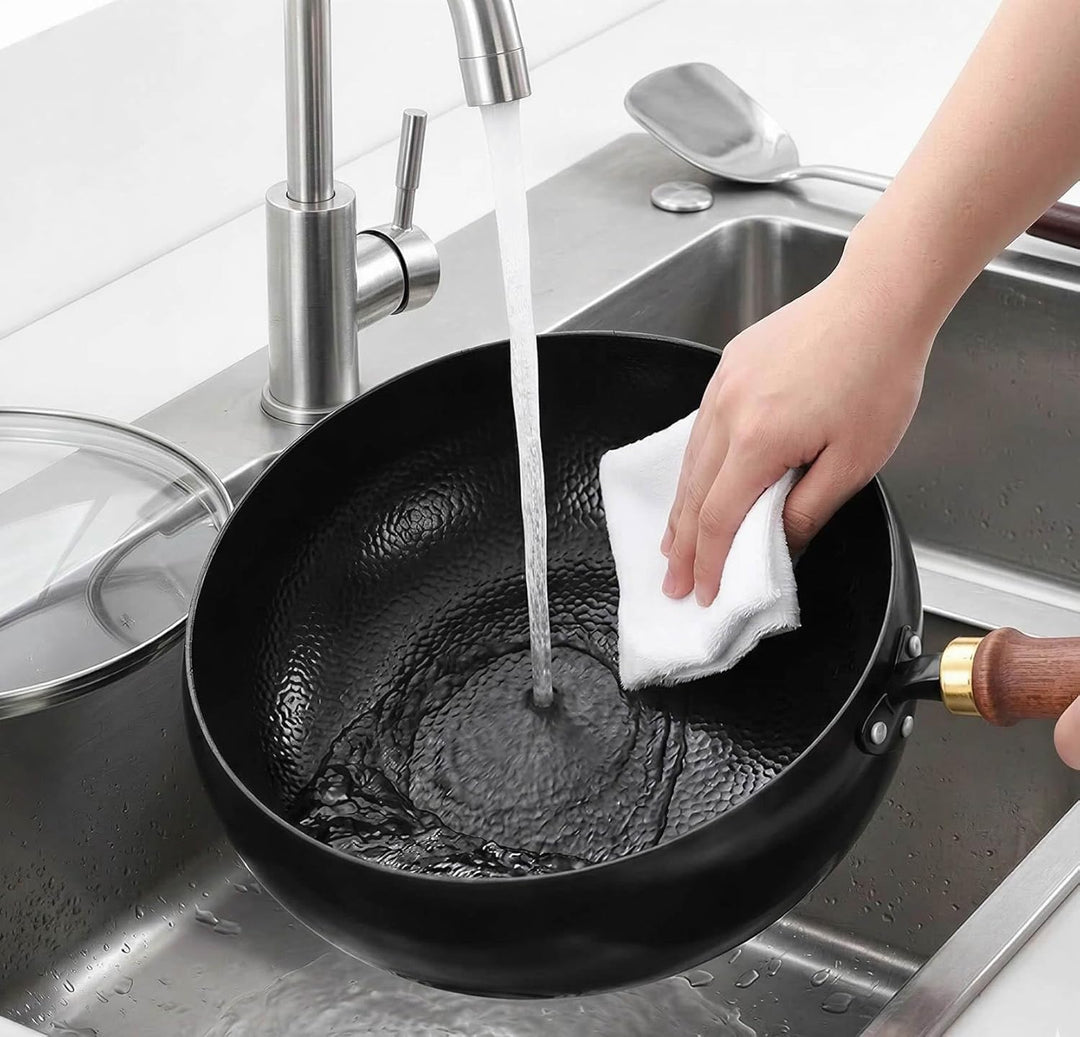 Unbeschichtete Eisenpanne, Eisen Wok, 24cm Hand-Schmiede Antikleber Eisen Pfanne ohne Beschichtung,