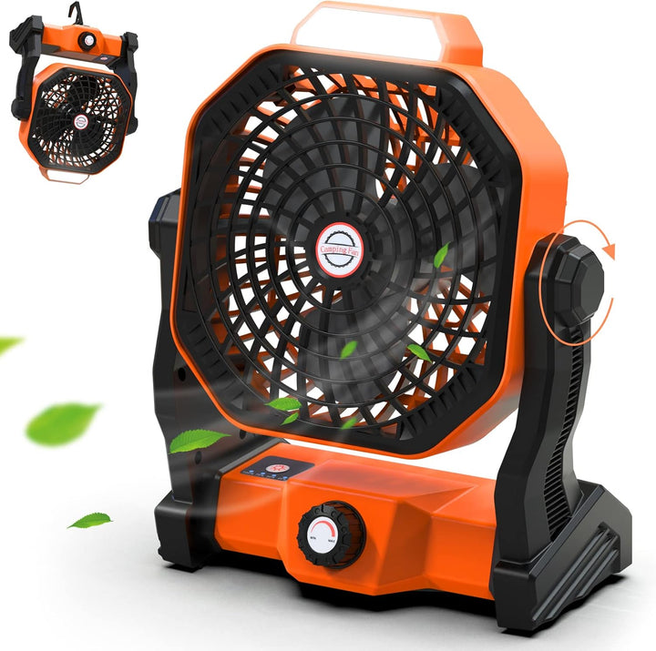 Sendowtek Camping Ventilator Tragbarer Ventilator Leise mit LED-Licht 10400mAh Wiederaufladbare mit