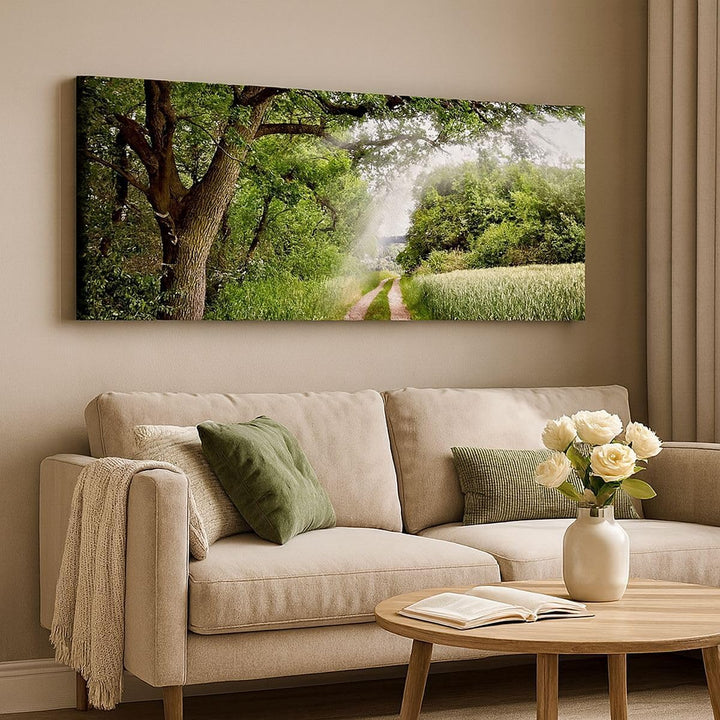 Wandbilder Dekoration Wohnzimmer Pfad Natur Wald Grün Panorama Bilder auf Leinwand 120x50cm Leinwand