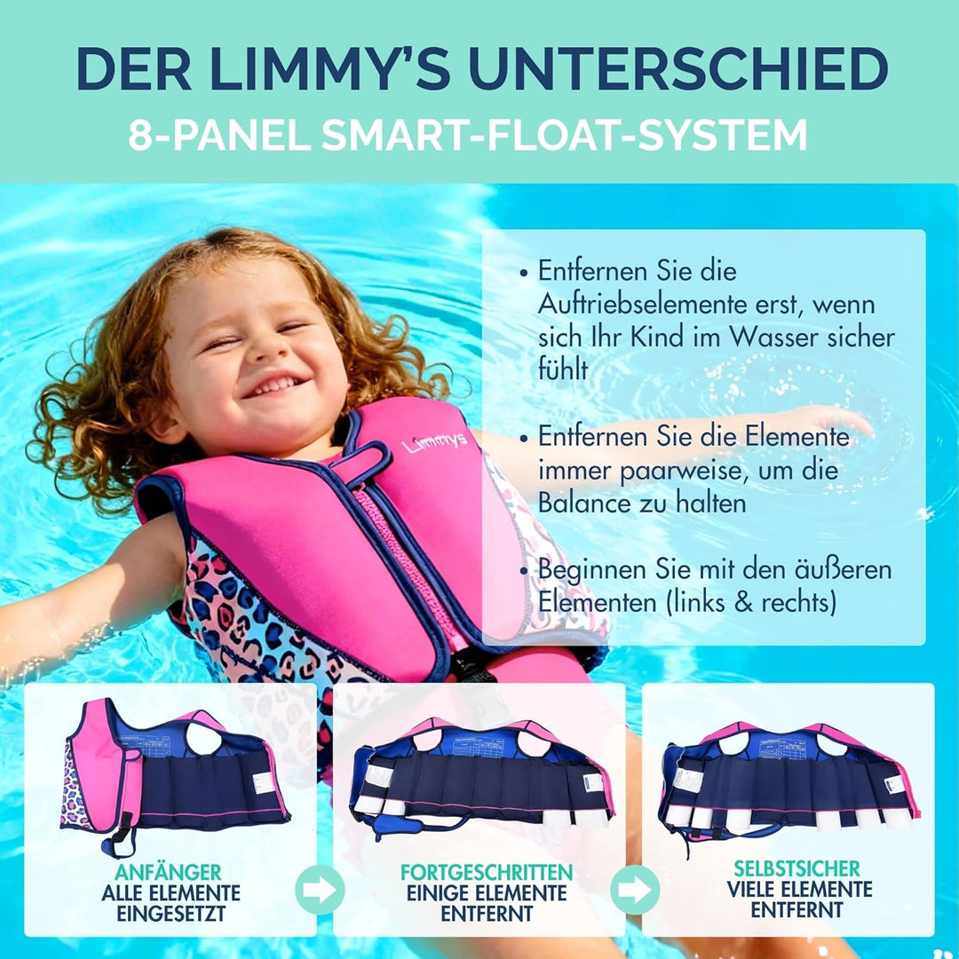 Limmys Schwimmweste für Kinder – Schwimmhilfe mit verstellbarem Auftrieb, CE-Zertifiziert, Testsiege