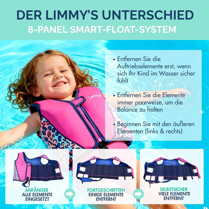 Limmys Schwimmweste für Kinder – Schwimmhilfe mit verstellbarem Auftrieb, CE-Zertifiziert, Testsiege