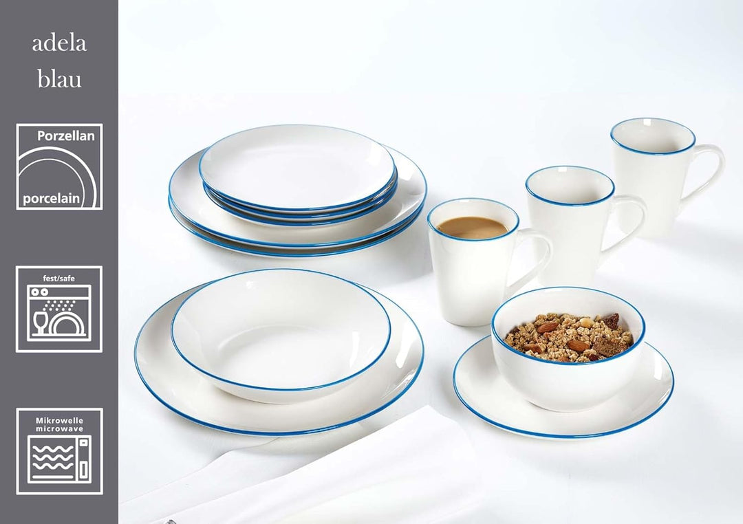 Ritzenhoff & Breker Adela Suppenteller 20 cm, 6er Set, Tiefe Essteller mit schmalem Farbrand, Spülma
