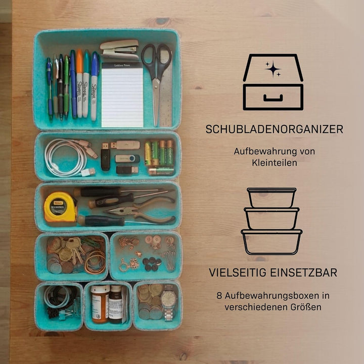 Filz Schubladen Organizer 8er Set, Aufbewahrungs- &amp; Sortierboxen, Filzboxen Ordnungssystem Büro, Bad