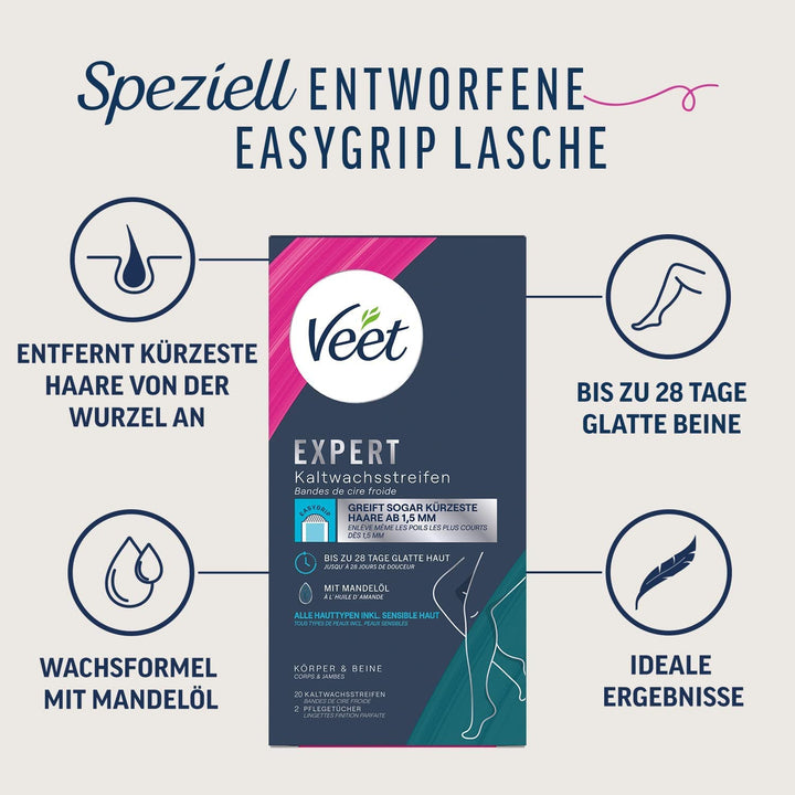 Veet Expert Kaltwachsstreifen Körper &amp; Beine - Wachsstreifen zur Haarentfernung für alle Hauttypen i