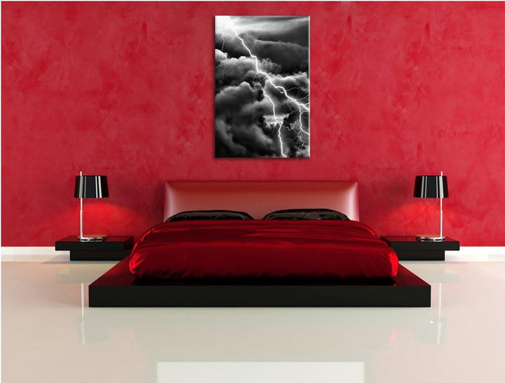 Pixxprint Blitze am Himmel als Leinwandbild/Grösse: 100x70 / Wandbild/Kunstdruck/fertig bespannt, 10