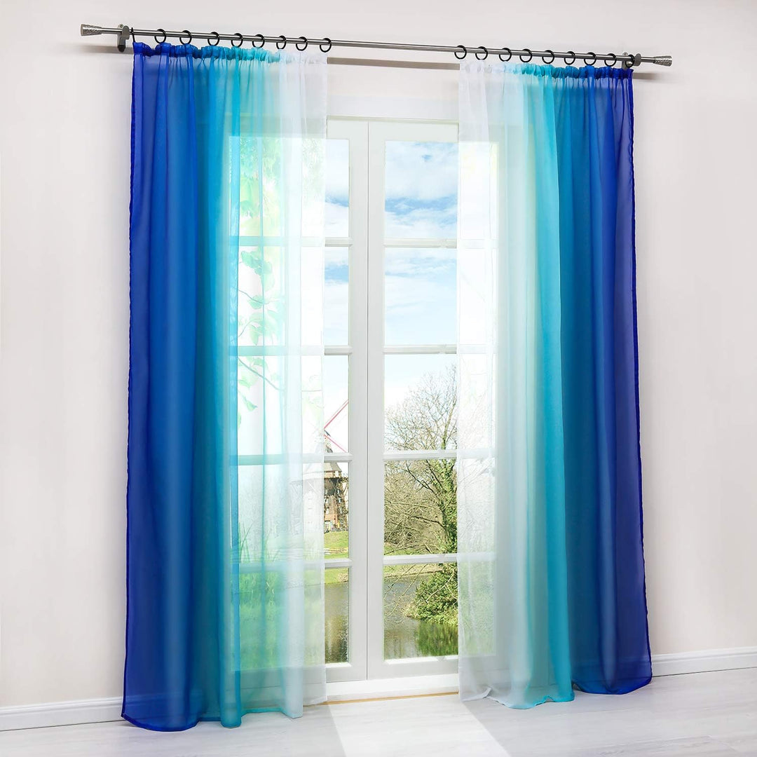 HongYa 2er-Pack Farbverlauf Gardinen Transparenter Voile Vorhänge Schals mit Kräuselband H/B 175/140