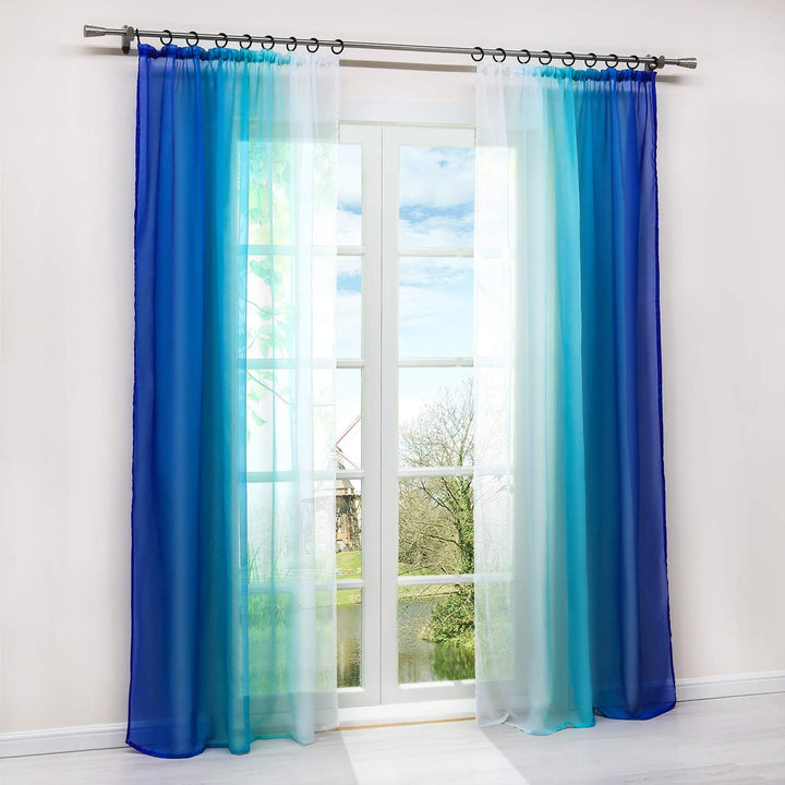 HongYa 2er-Pack Farbverlauf Gardinen Transparenter Voile Vorhänge Schals mit Kräuselband H/B 175/140
